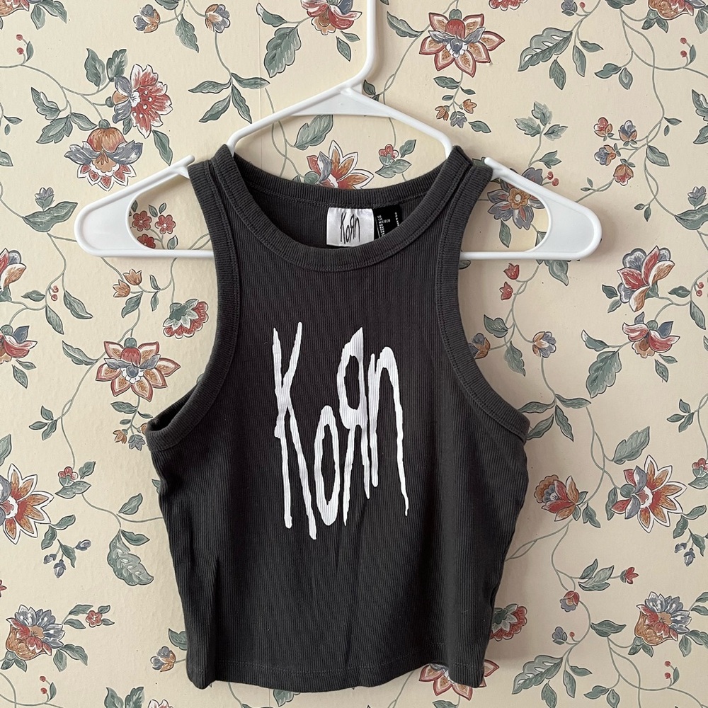 Dark Gray Korn Graphic Tank Top